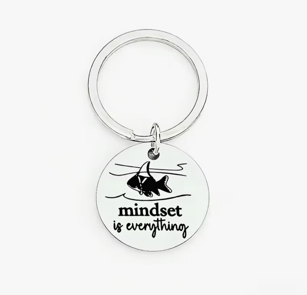 3/$25 Mindset Is Everything Goldfish Shark Fin Stainless Steel Keychain NEW